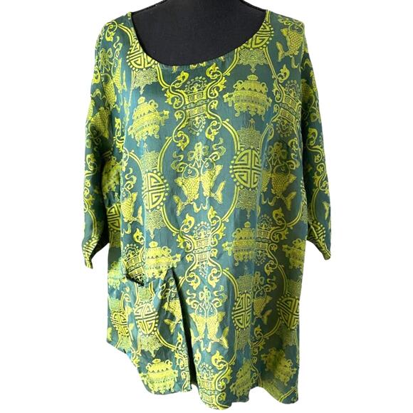 Green asymmetrical boxy lagenlook top blouse oversized custom made - Picture 1 of 5